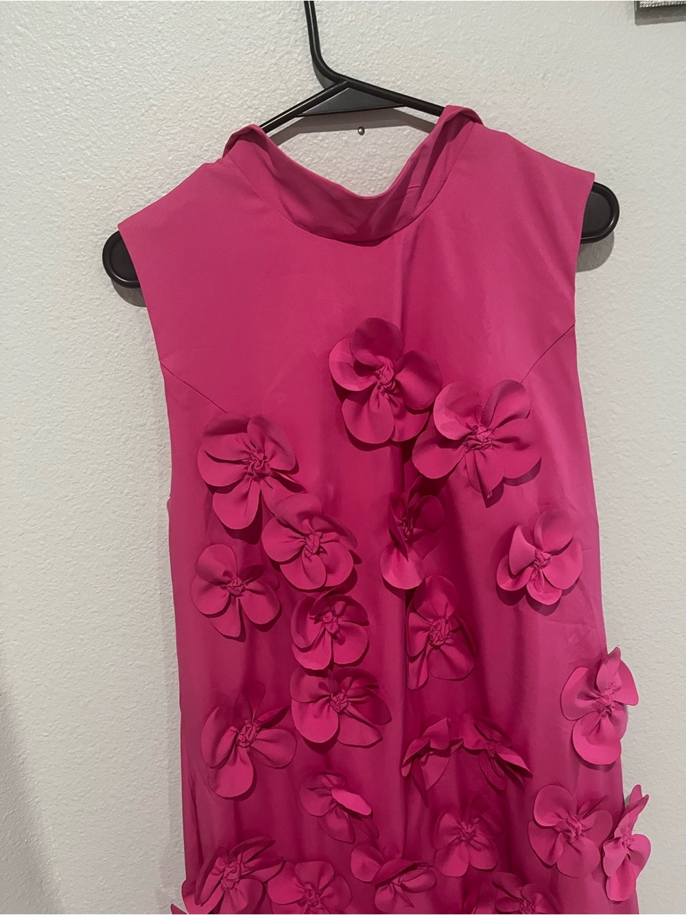 Sleeveless Fuchsia 3 D floral Appliqué Maxi Dress Sz 8 - Picture 4 of 7